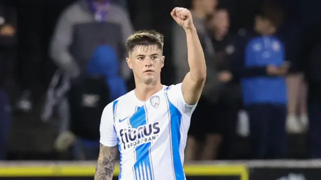 Rhyss Campbell celebrates his goal against Ballymena