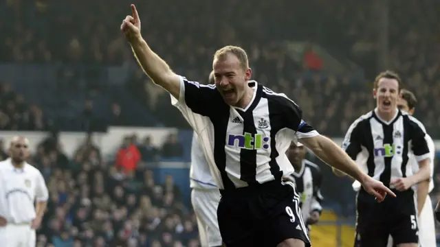 Alan Shearer celebrates a goal for Newcastle