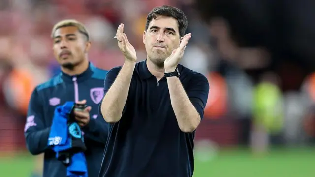 Head Coach Andoni Iraola of Bournemouth at the end of his sides 4-2 defeat during the Premier League match between Liverpool and Bournemouth at Anfield