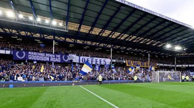 General view of Everton fans at Goodison Park