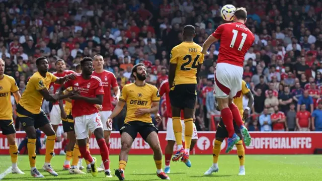 Chris Wood of Nottingham Forest scores his team's first goal