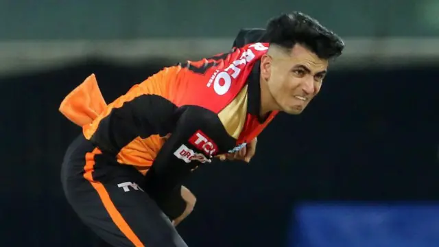 Mujeeb Ur Rahman bowling for Sunrisers Hyderabad in the IPL