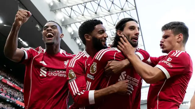 Dominik Szoboszlai celebrates with his teammates.