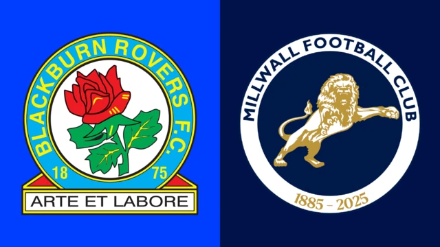 Side-by-side of Blackburn Rovers and Millwall club badges