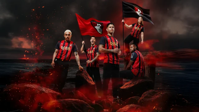 Bournemouth players post in the club's new home kit
