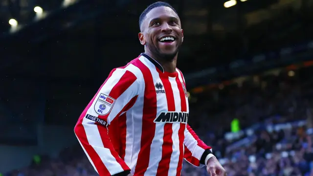 A photo of Tyrese Campbell smiling after scoring a goal against Sheffield Wednesday in the Steel City derby