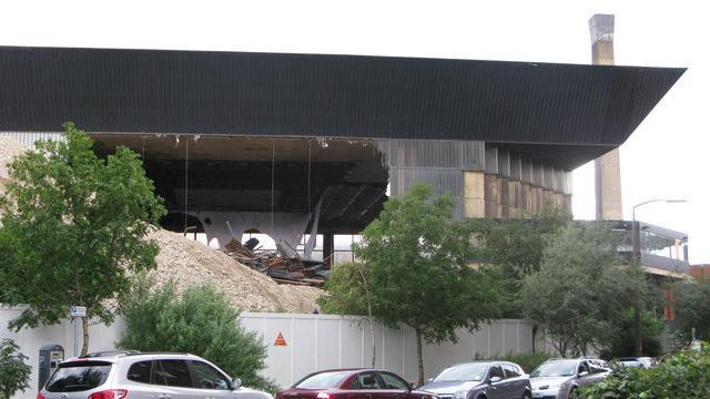 The pool being demolished