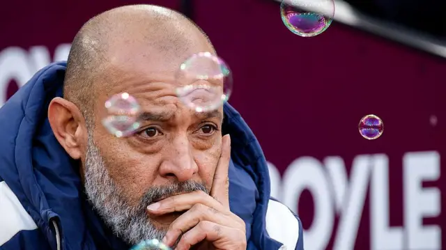 Nuno Espirito Santo looks on during West Ham's 3-2 Premier League defeat at home to Aston Villa