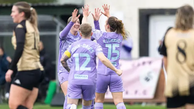 Emily Richards of Swansea City celebrates scoring her side's first goal.