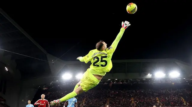 Gianluigi Donnarumma makes a stunning save for Manchester City at Liverpool