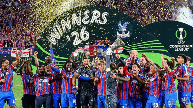 Crystal Palace players celebrate winning the Conference League
