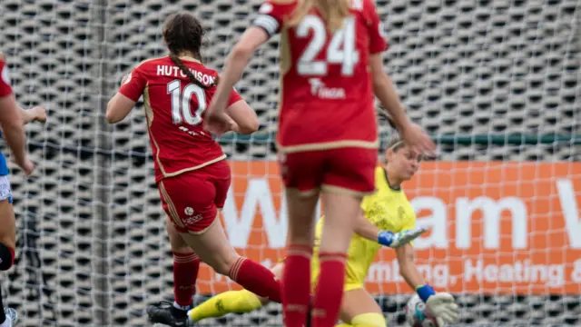 Aberdeen's Bayley Hutchison scores to make it 1-1 during a Scottish Power Women's Premier League match between Rangers and Aberdeen at Broadwood Stadium