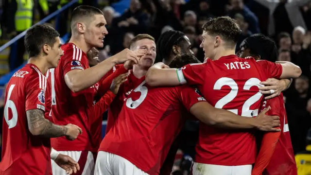 Nottingham Forest players celebrate a goal