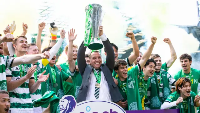 Celtic lift the Premiership trophy