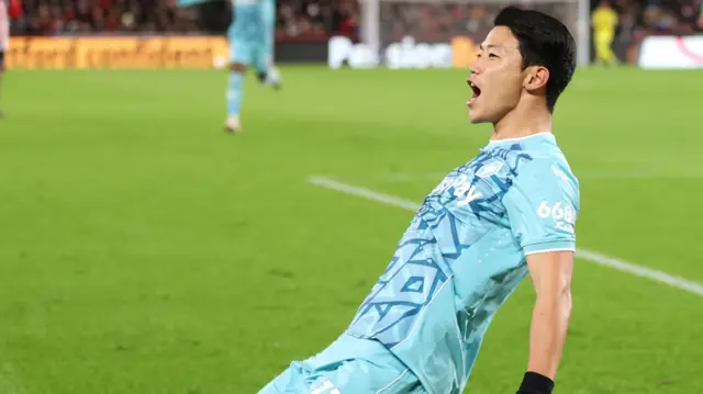 Hwang Hee-chan celebrates a goal for Wolves