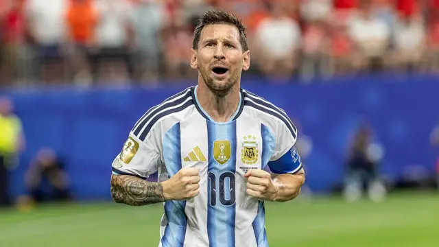 Lionel Messi of Argentina celebrates after scoring a goal 