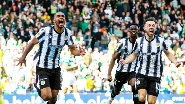 St Mirren celebrate Mikael Mandron's equaliser against Celtic