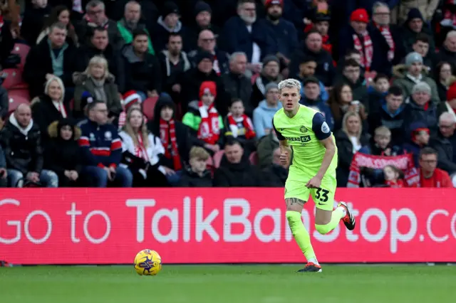 Leo Hjelde running toward ball during Middlesbrough v Sunderland