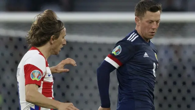 Croatia's Luka Modric and Scotland's Callum McGregor, Euro 2020, Hampden Park