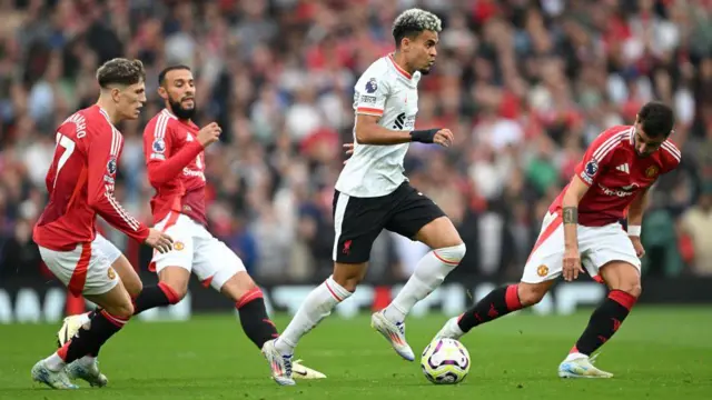 Luis Diaz of Liverpool runs with the ball