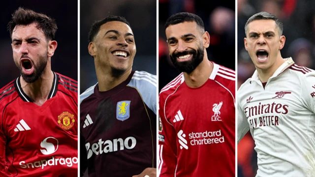 Bruno Fernandes, Morgan Rogers, Mohamed Salah and Leandro Trossard