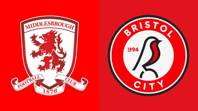 Side-by-side of Middlesbrough and Bristol City badges