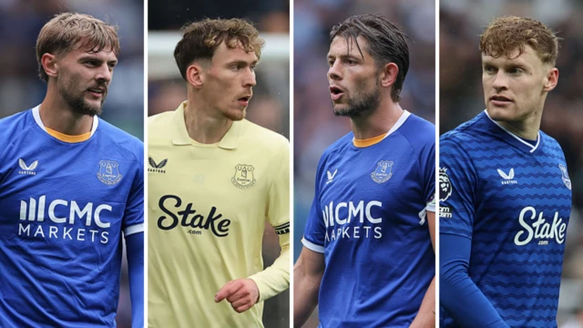 Kiernan Dewsbury-Hall, James Garner, James Tarkowski and Jarrad Branthwaite split pic