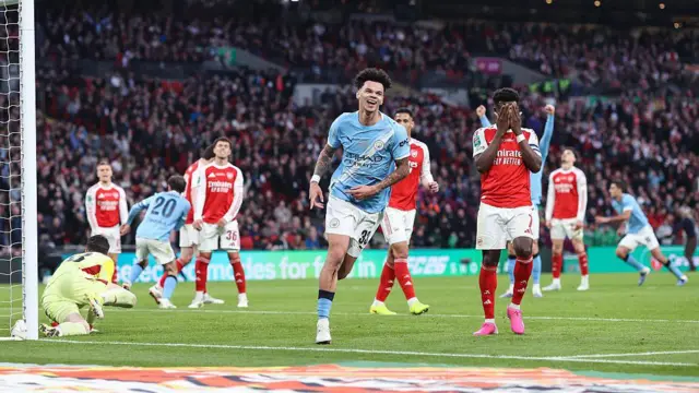 Nico O'Reilly celebrates his second goal