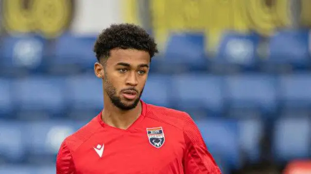 DINGWALL, SCOTLAND - SEPTEMBER 14: Ross County's Eli Campbell warms up during a William Hill Premiership match between Ross County and Dundee at the Global Energy Stadium, on September 14, 2024, in Dingwall, Scotland. (Photo by Paul Devlin / SNS Group)