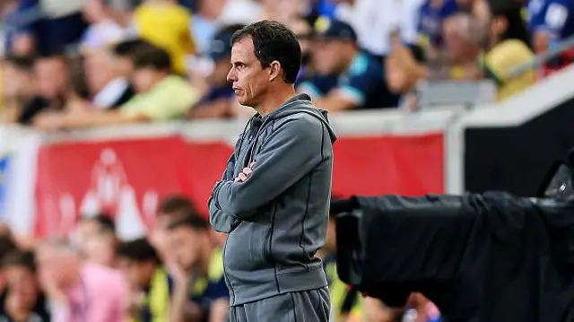 Régis Le Bris, manager of Sunderland AFC, looks on from the touchline
