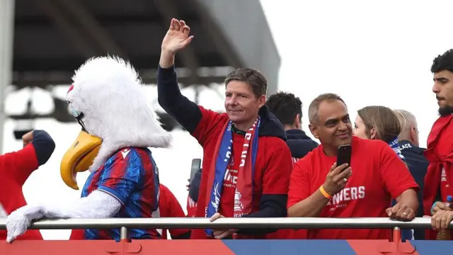 Oliver Glasner at the FA Cup trophy parade