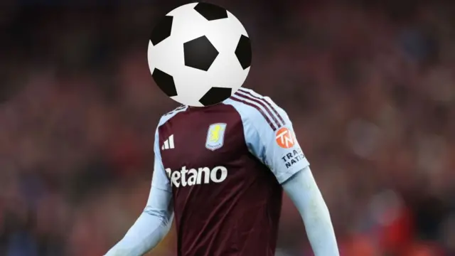 Aston Villa player with his face hidden behind a football