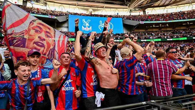 Fans celebrate Eberechi Eze's goal for Crystal Palace