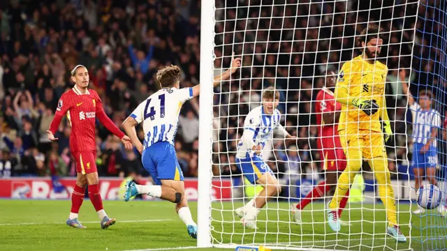 Jack Hinshelwood scores for Brighton against Liverpool in May