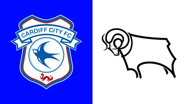 Side-by-side of Cardiff City and Derby County club badges