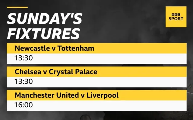 Newcastle v Tottenham, Chelsea v Crystal Palace, Manchester United v Liverpool