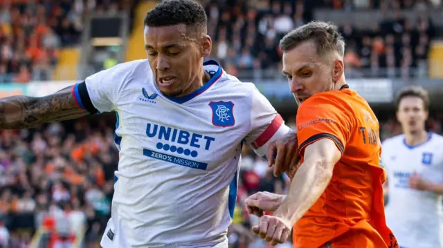 Rangers' James Tavernier and Dundee United's Kristijan Trapanovski