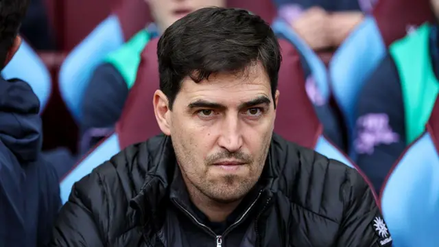 Andoni Iraola on the bench at Villa Park