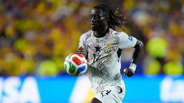 Gideon Mensah of Ghana in action during the 2026 World Cup