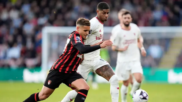 Max Aarons playing for Bournemouth against Manchester United