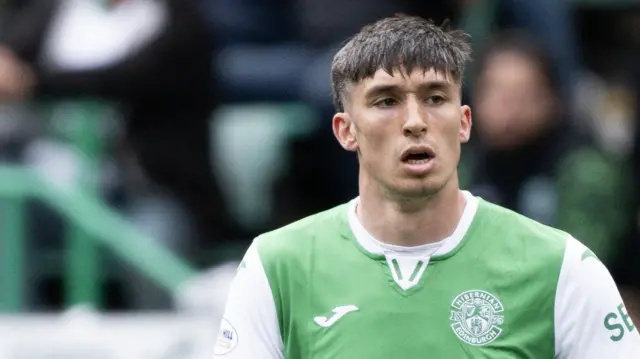 Hibernian's Kieron Bowie in action during a William Hill Premiership match between Hibernian and Dundee United at Easter Road