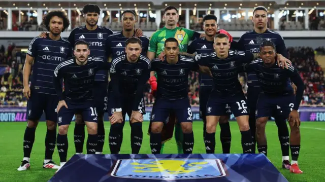 Aston Villa squad photo before their Champions League game against Monaco