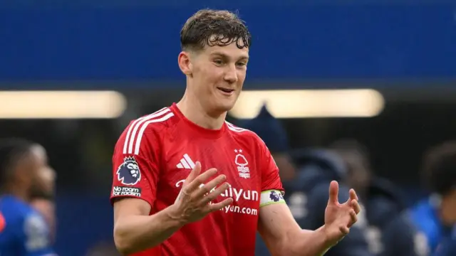 Ryan Yates of Nottingham Forest reacts after the final whistle during the Premier League match between Chelsea and Nottingham Forest at Stamford Bridge