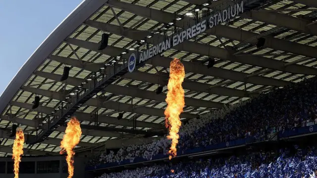 General view inside the stadium as Brighton & Hove Albion fans show their support prior to the Premier League match