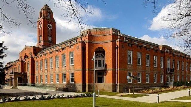 A view of the front of Trafford town hall