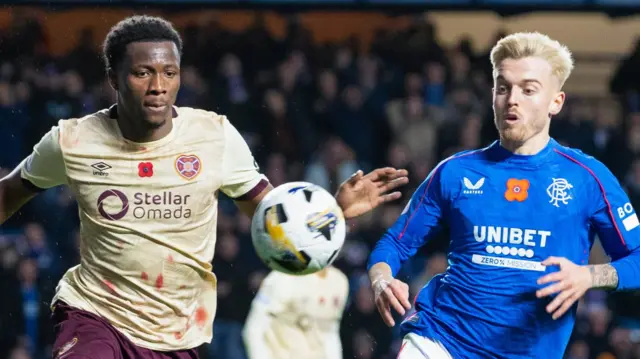 Hearts' Daniel Oyegoke and Rangers' Ross McCausland