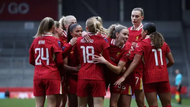 Liverpool celebrate Leanne Kiernan's goal against West Ham. 