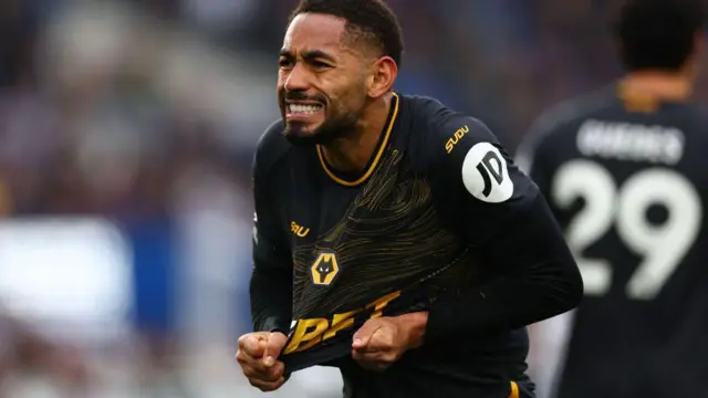 Matheus Cunha celebrates for Wolves