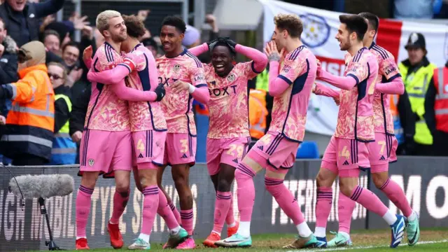 Bamford celebrates with his team-mates after his goal against Peterborough in January