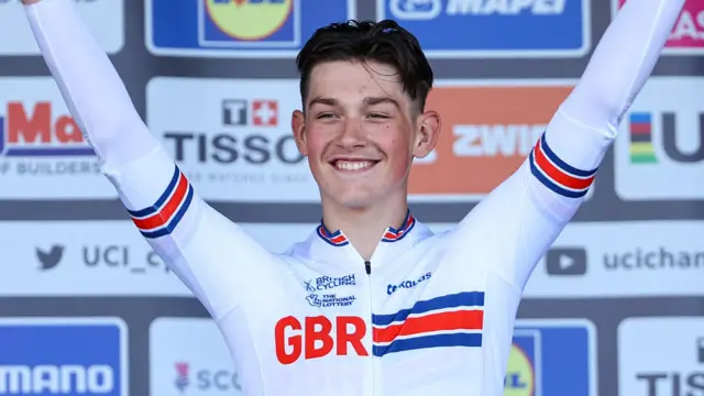 British Josh Tarling of Ineos Grenadiers pictured on the podium